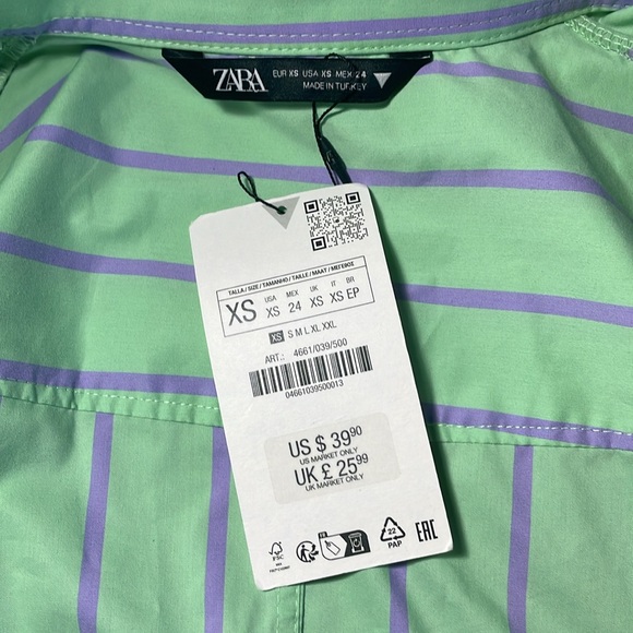 Zara size extra small green and purple women’s button down shirt - Picture 3 of 4